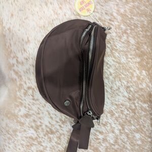 Brown Nylon Crossbody Belt Bag